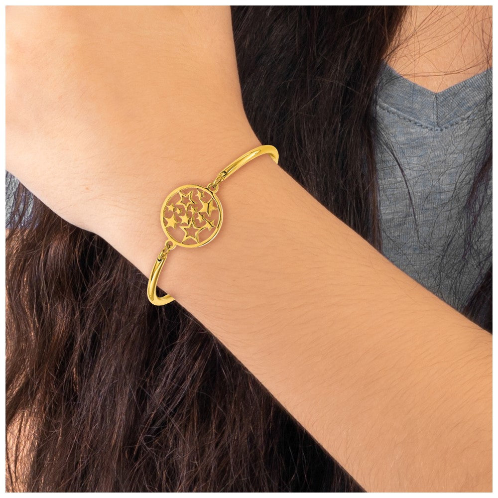 Chisel Stainless Steel Polished Yellow IP-plated Stars 5.5 inch Bangle Bracelet with 2 inch Extension