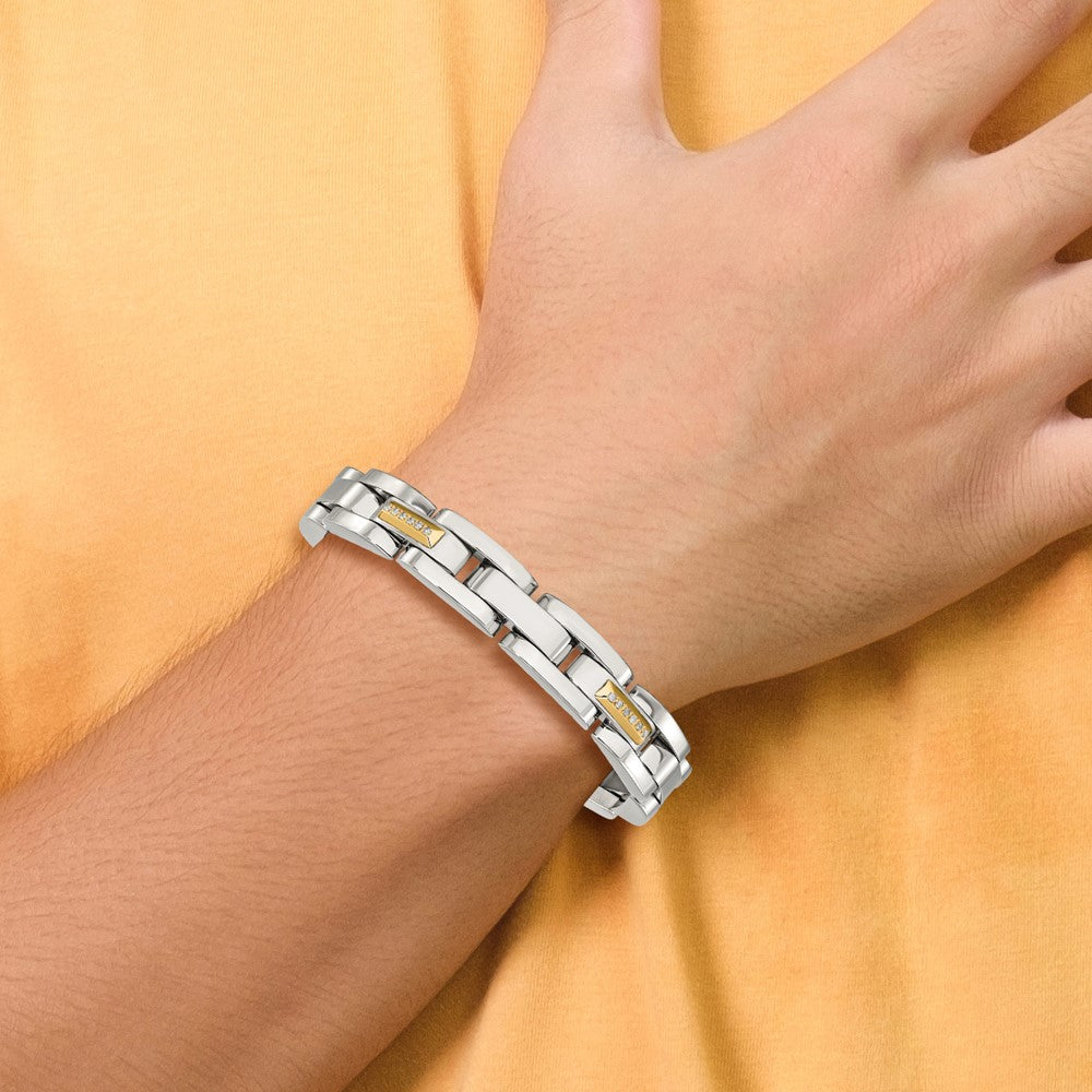 Chisel Stainless Steel Polished with 14K Gold Accent and 1/4ct. Diamond 8.25 inch Link Bracelet