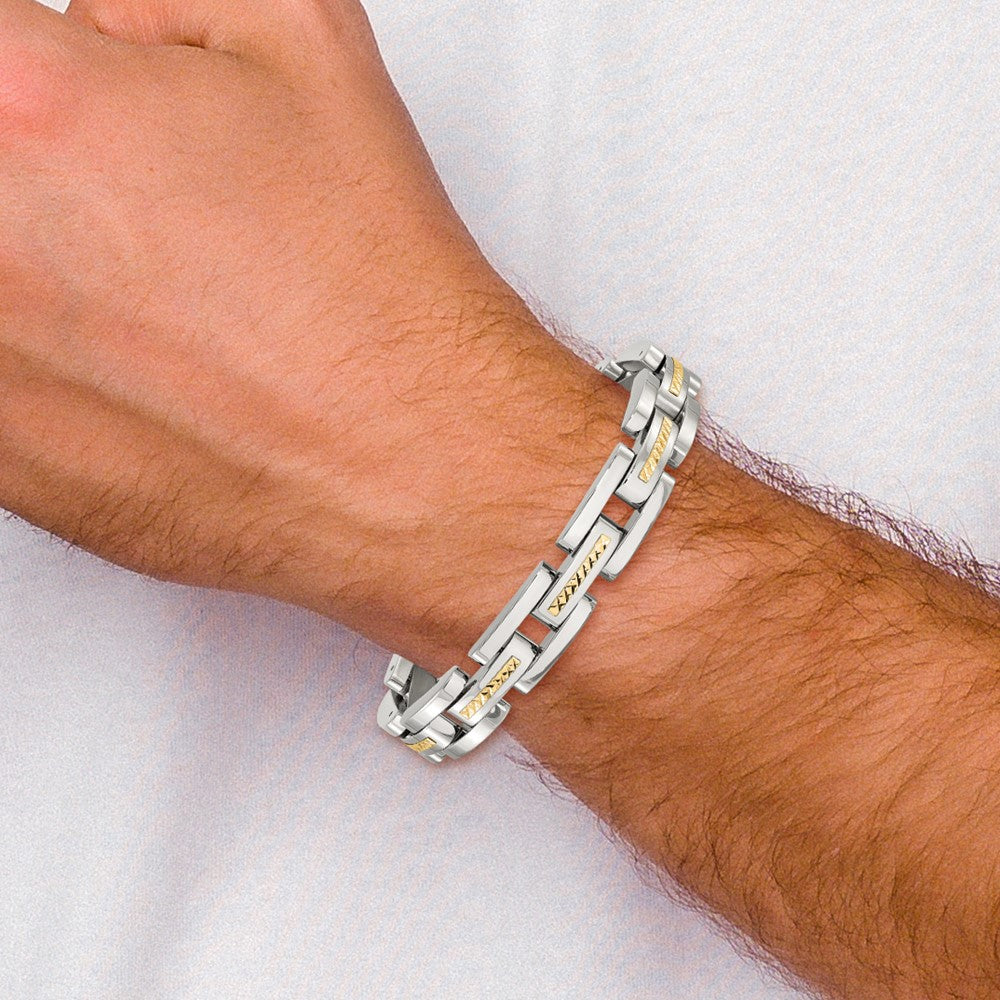 Chisel Stainless Steel Polished with Diamond-cut 14K Gold Accent 9 inch Link Bracelet