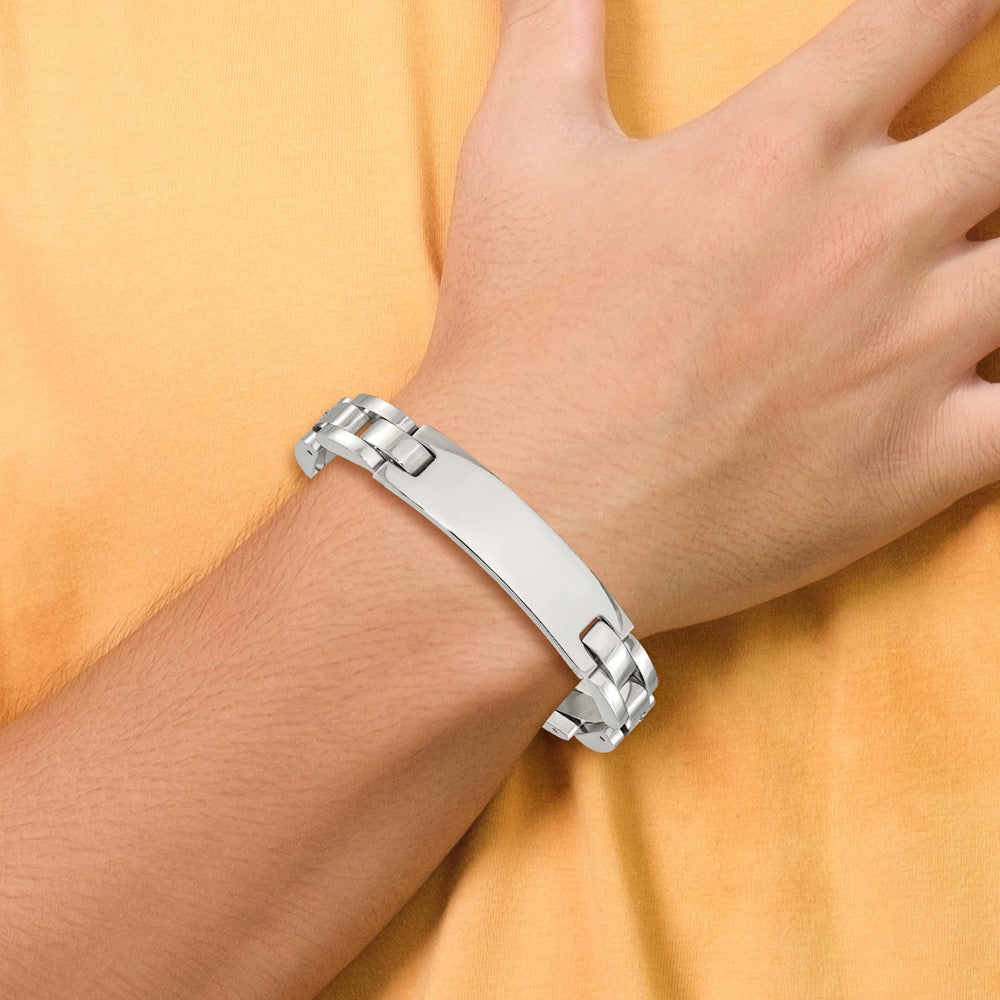 Chisel Stainless Steel Polished with 14K White Gold Accent and Diamond 8.5in ID Link Bracelet