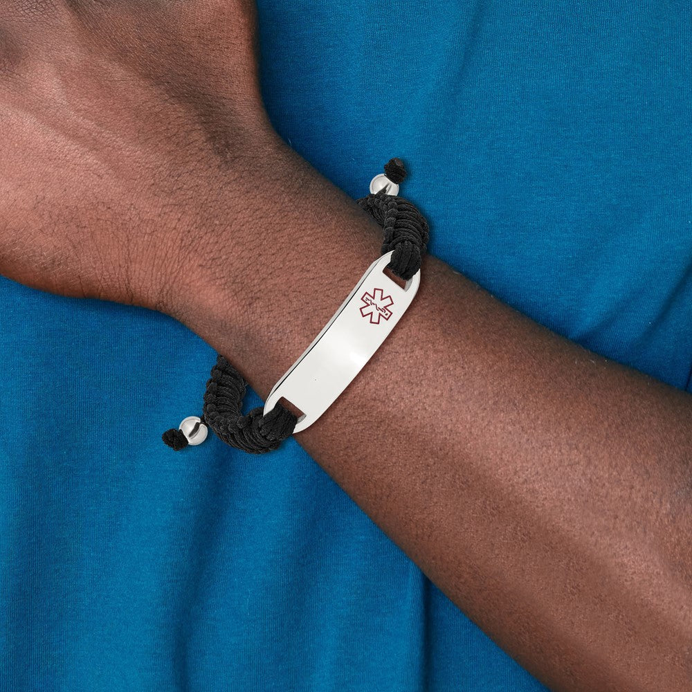 Chisel Stainless Steel Polished and Red Enamel Black Nylon 7.5 inch to 10.5 inch Adjustable Medical ID Bracelet