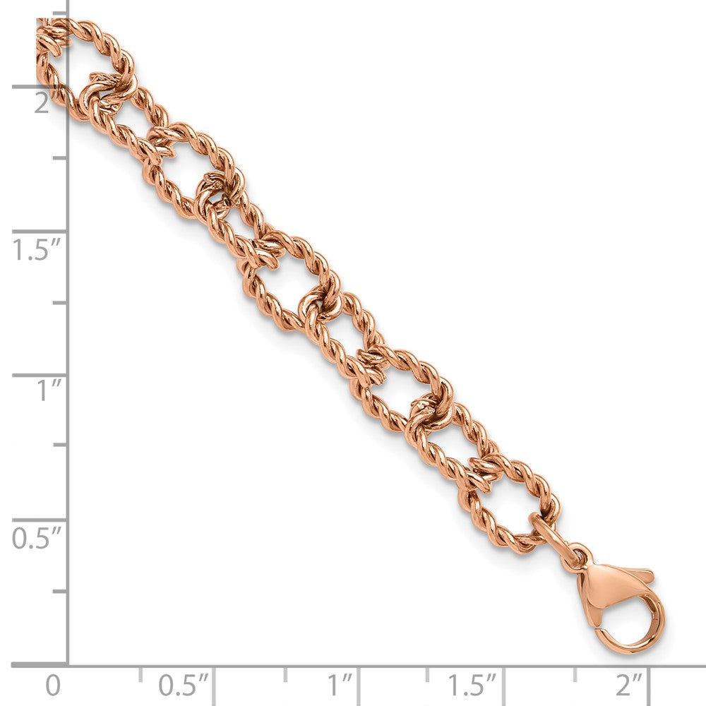 Chisel Stainless Steel Polished and Textured Rose IP-plated Open Link 7 inch Plus a 1 inch Extension Bracelet