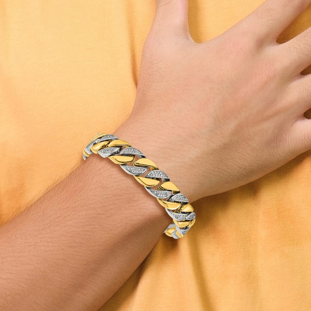 Chisel Stainless Steel Polished Yellow IP-plated with CZ 14mm 9 inch Curb Link Bracelet