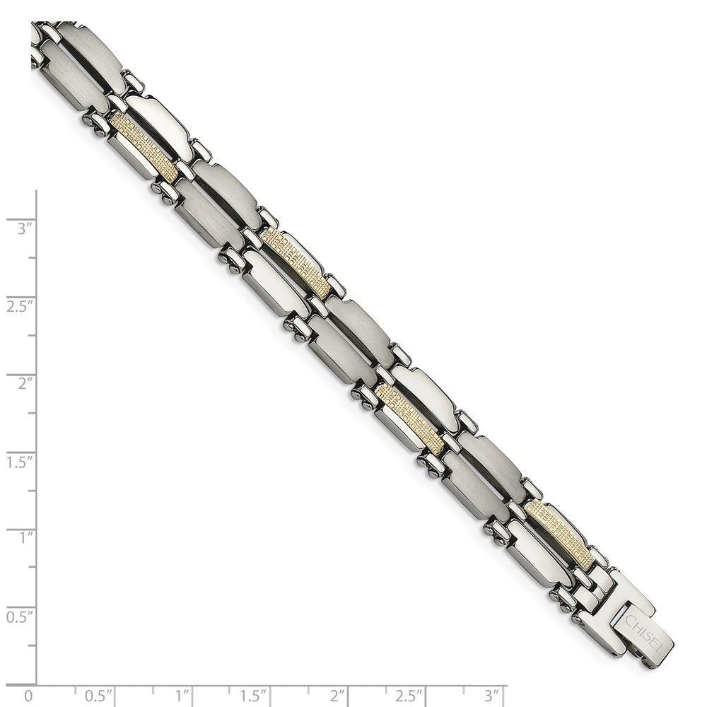 Chisel Stainless Steel with 14k Yellow Gold Accent Brushed and Polished 8.5 inch Link Bracelet