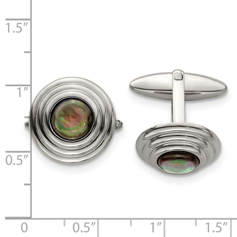 Chisel Stainless Steel Polished Black Mother of Pearl Circle Cufflinks