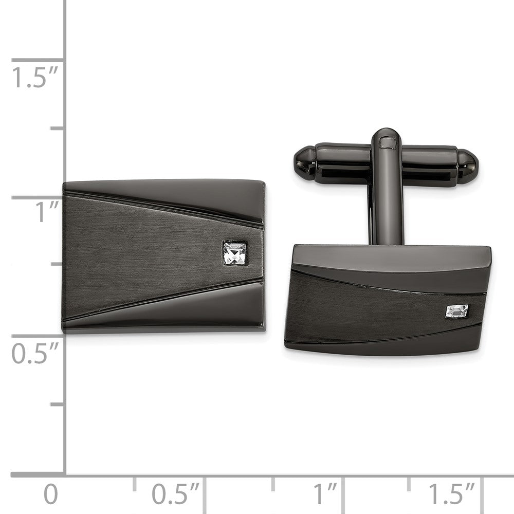 Chisel Stainless Steel Brushed and Polished Gunmetal IP-plated with CZ Rectangle Cuff Links