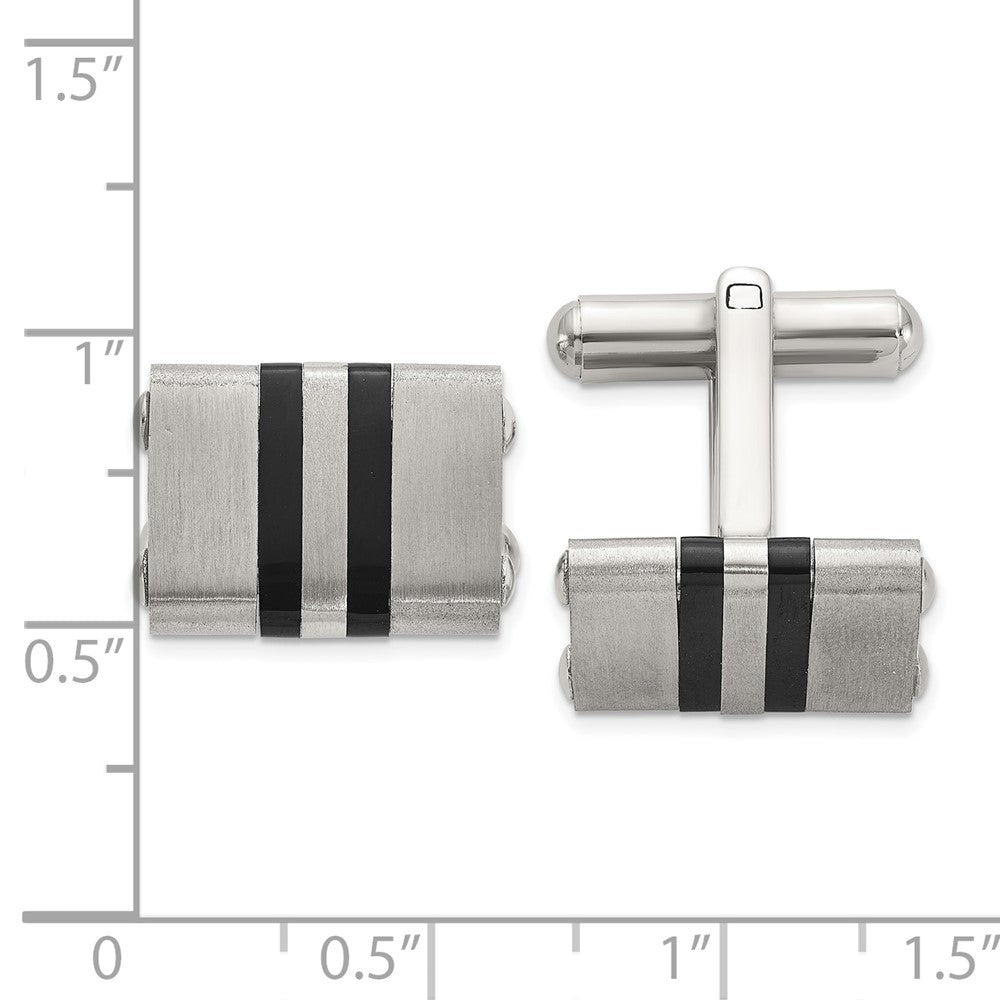Chisel Stainless Steel Brushed and Polished Black IP-plated Striped Cuff Links