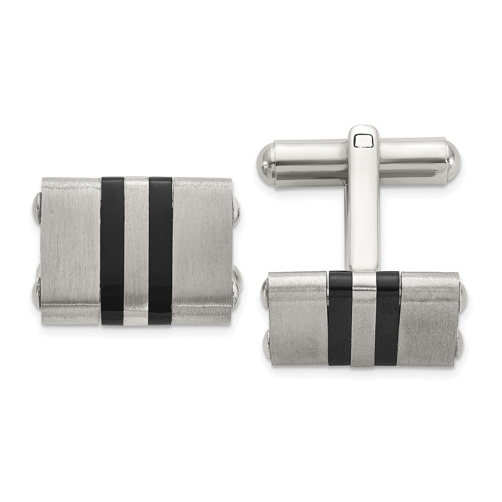 Chisel Stainless Steel Brushed and Polished Black IP-plated Striped Cuff Links
