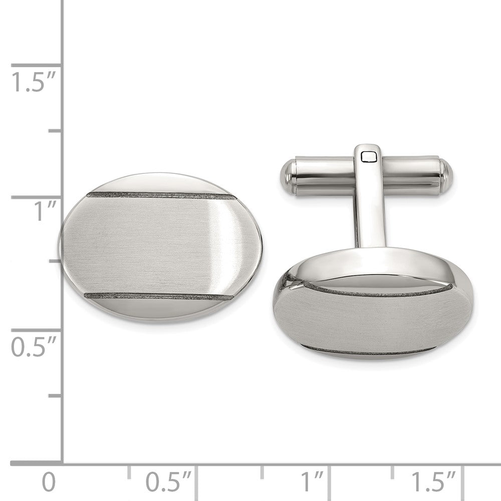 Chisel Stainless Steel Brushed and Polished Oval Cuff Links