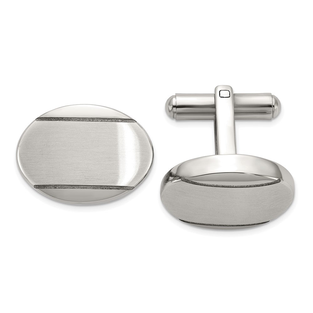 Chisel Stainless Steel Brushed and Polished Oval Cuff Links