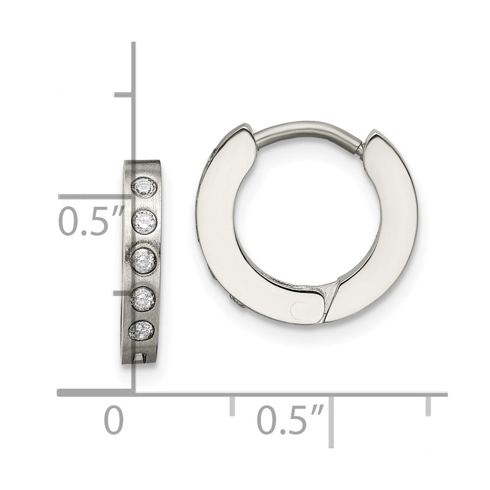 Chisel Stainless Steel Brushed and Polished with CZ 2mm Hinged Hoop Earrings