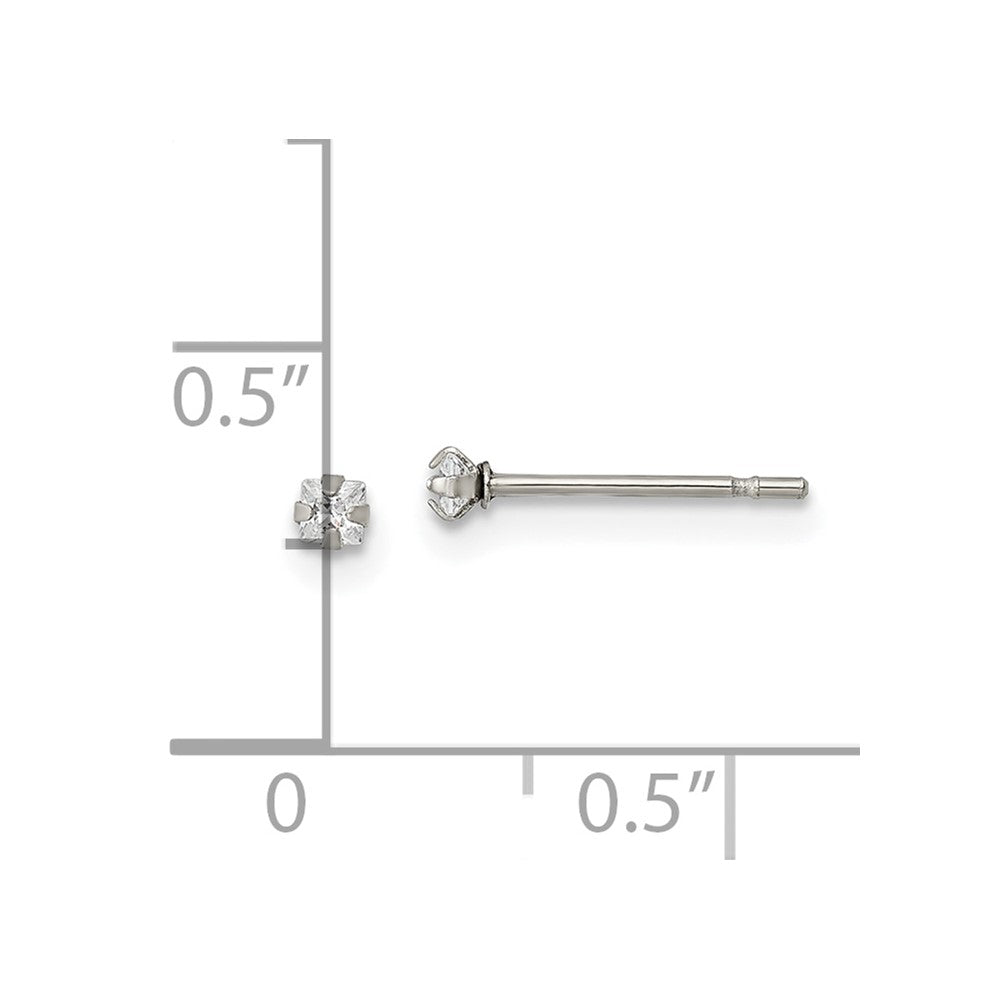 Chisel Stainless Steel Polished 2mm Square CZ Stud Post Earrings