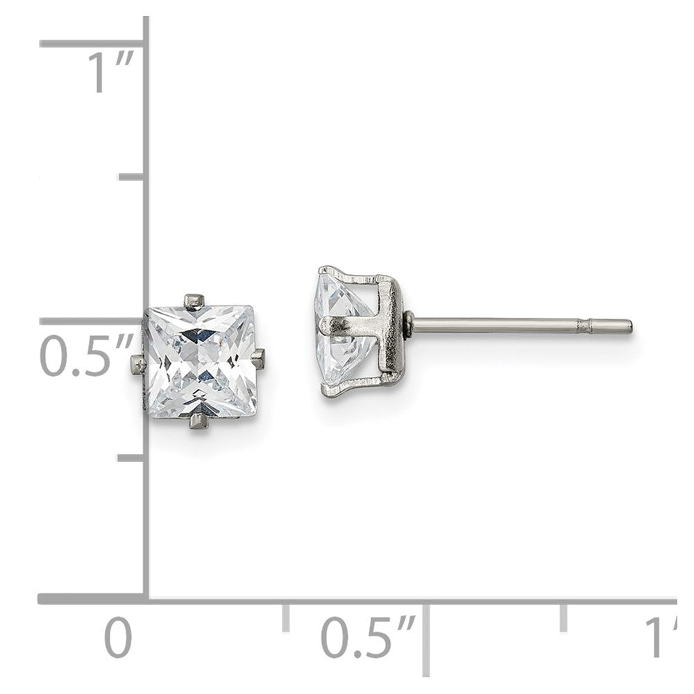 Chisel Stainless Steel Polished 5mm Square CZ Stud Post Earrings