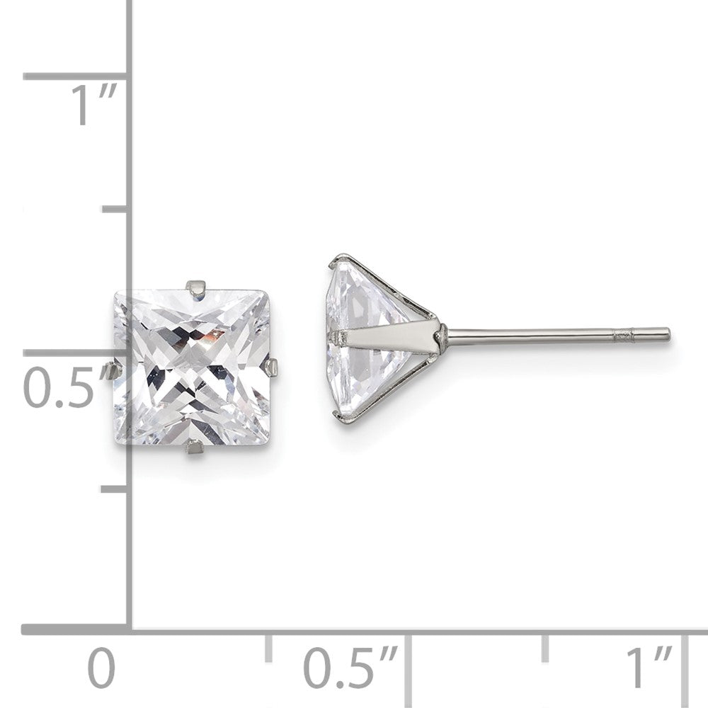 Chisel Stainless Steel Polished 7mm Square CZ Stud Post Earrings