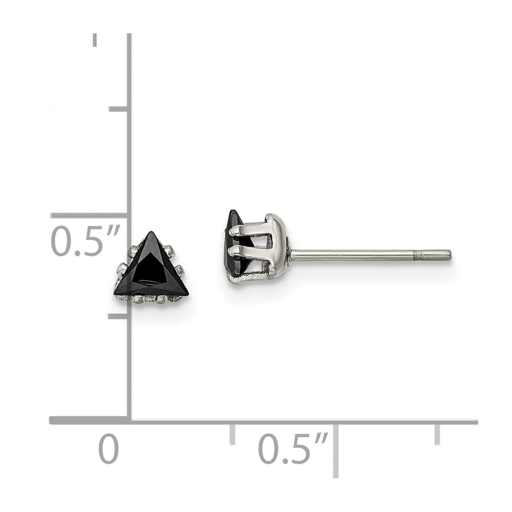 Chisel Stainless Steel Polished 4mm Black Triangle CZ Stud Post Earrings