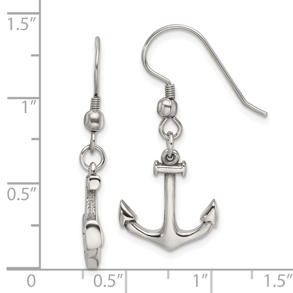 Chisel Stainless Steel Polished Anchor Dangle Shepherd Hook Earrings