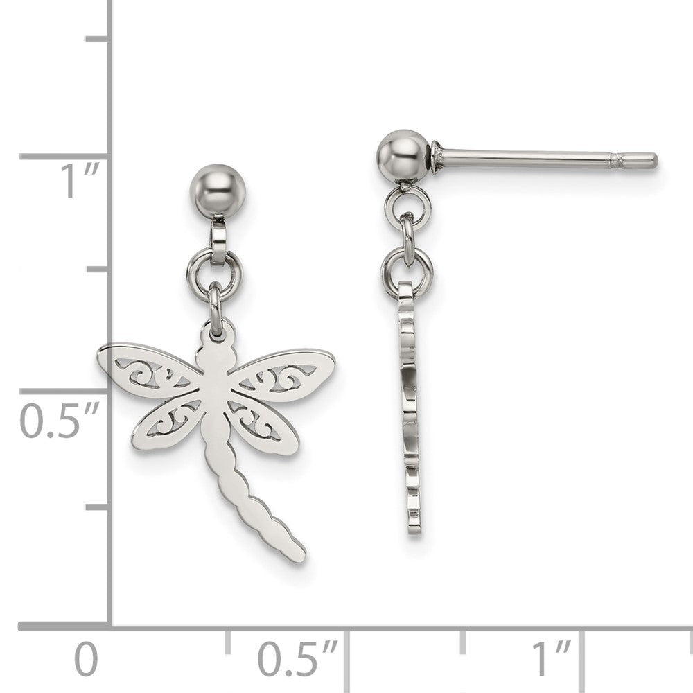 Chisel Stainless Steel Polished Dragonfly Post Dangle Earrings