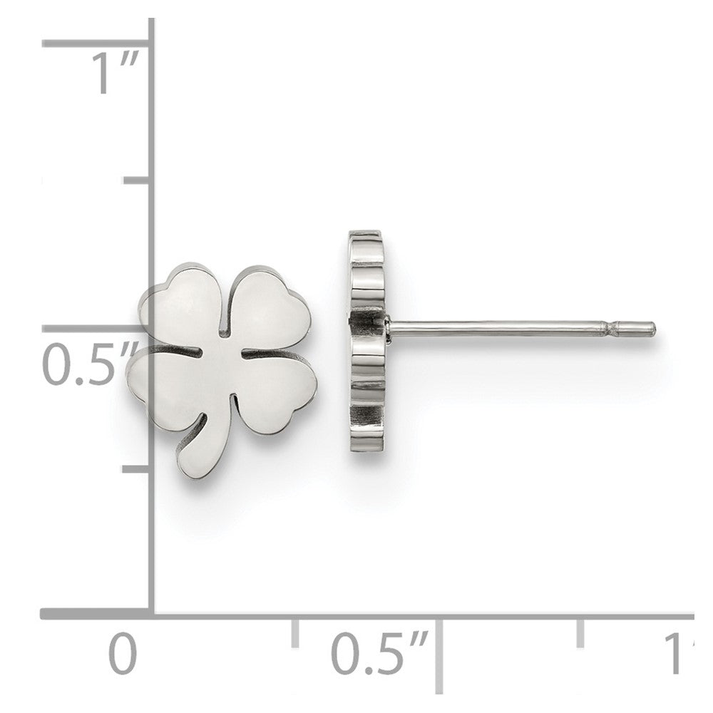 Chisel Stainless Steel Polished Four Leaf Clover Post Earrings