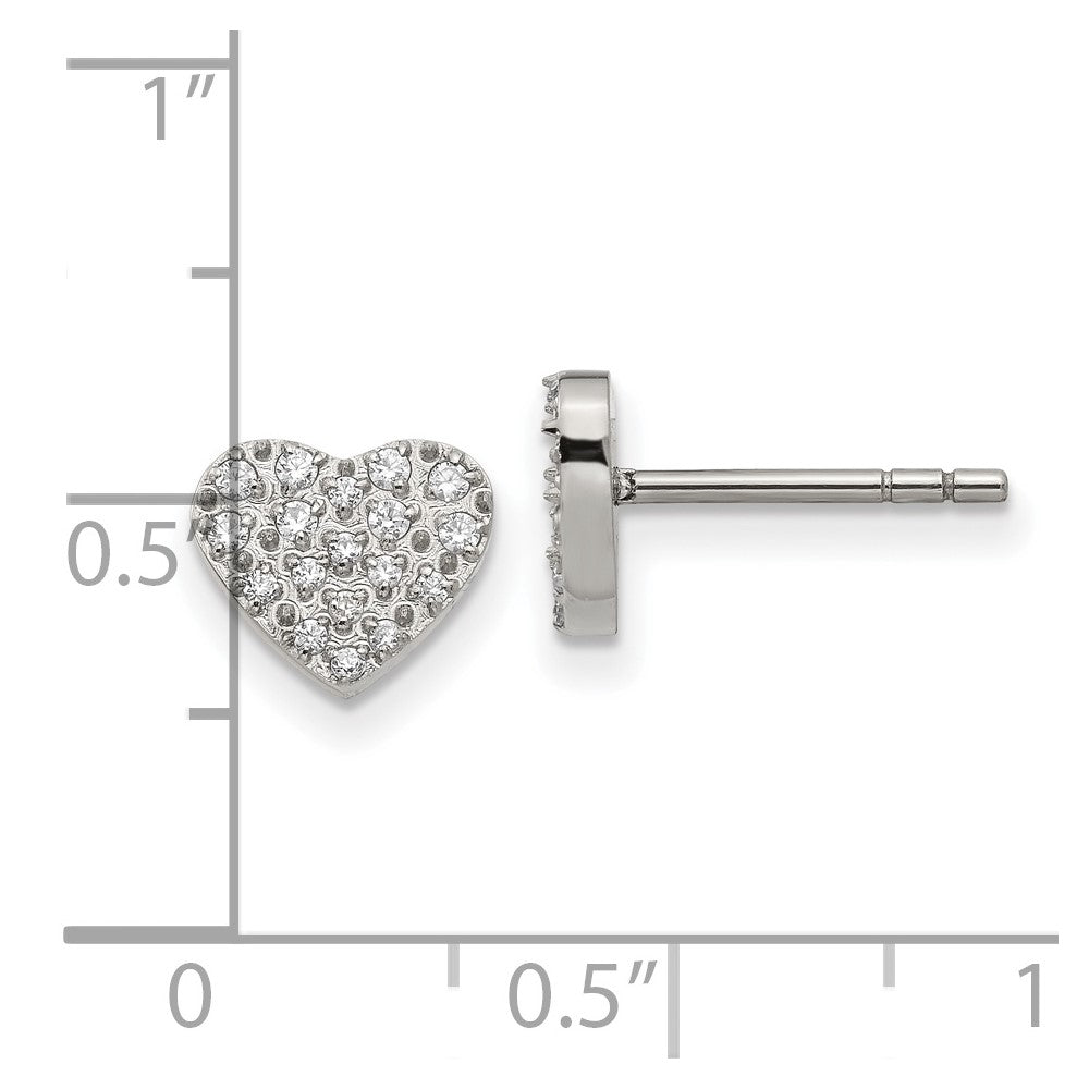 Chisel Stainless Steel Polished with CZ Heart Post Earrings