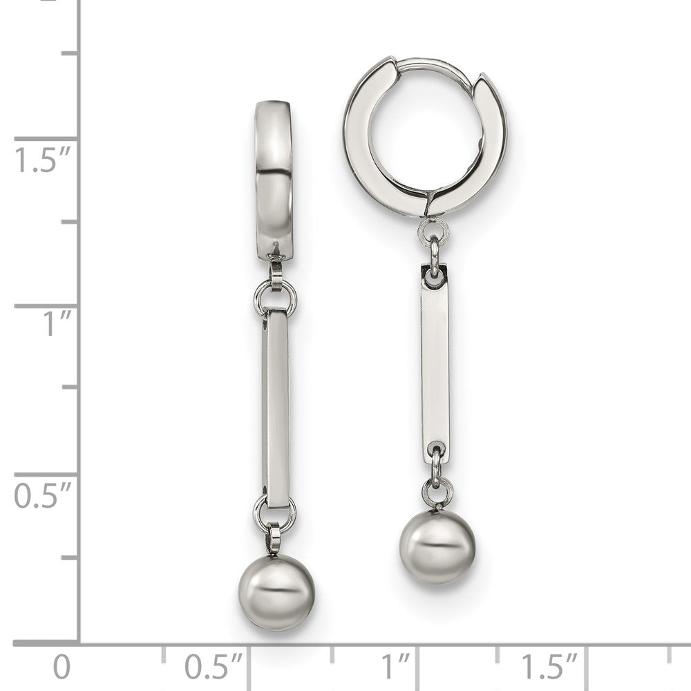 Chisel Stainless Steel Polished with Bar and Ball Dangle Hinged Hoop Earrings