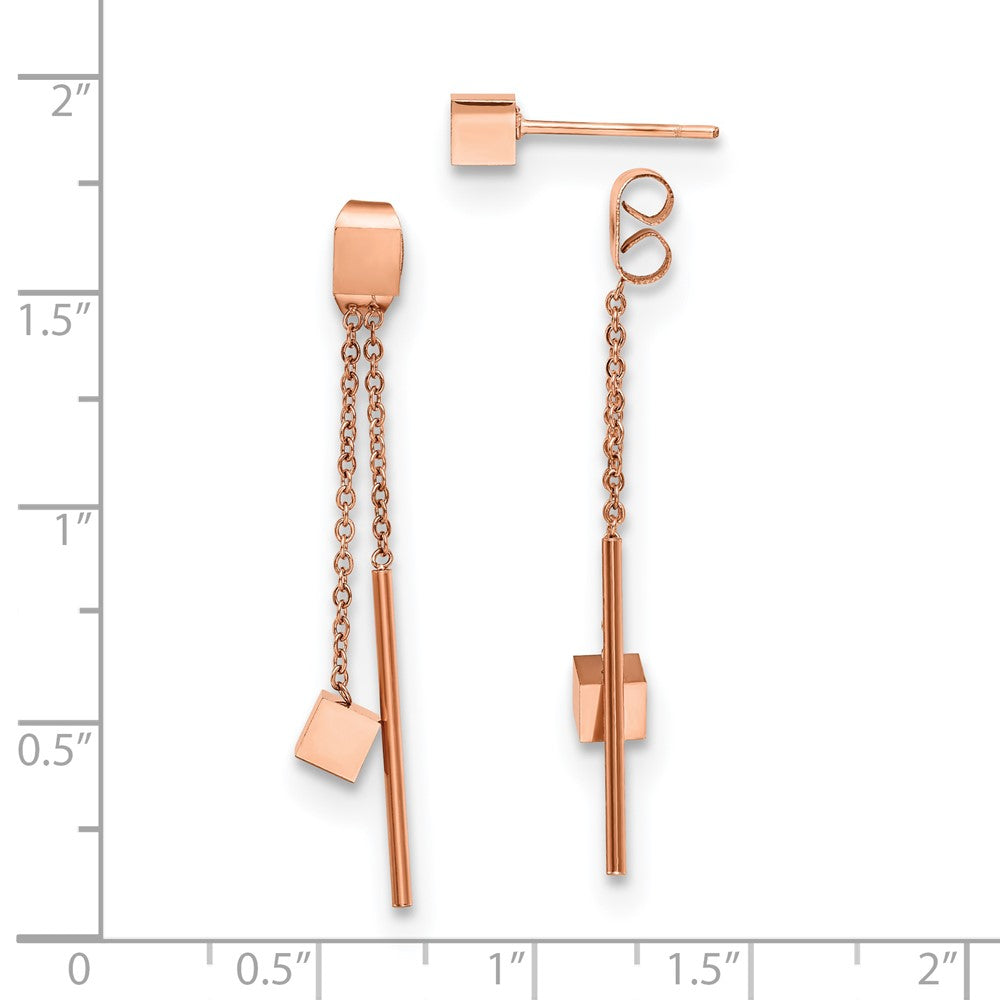 Chisel Stainless Steel Polished Rose IP-plated Front and Back Post Dangle Earrings