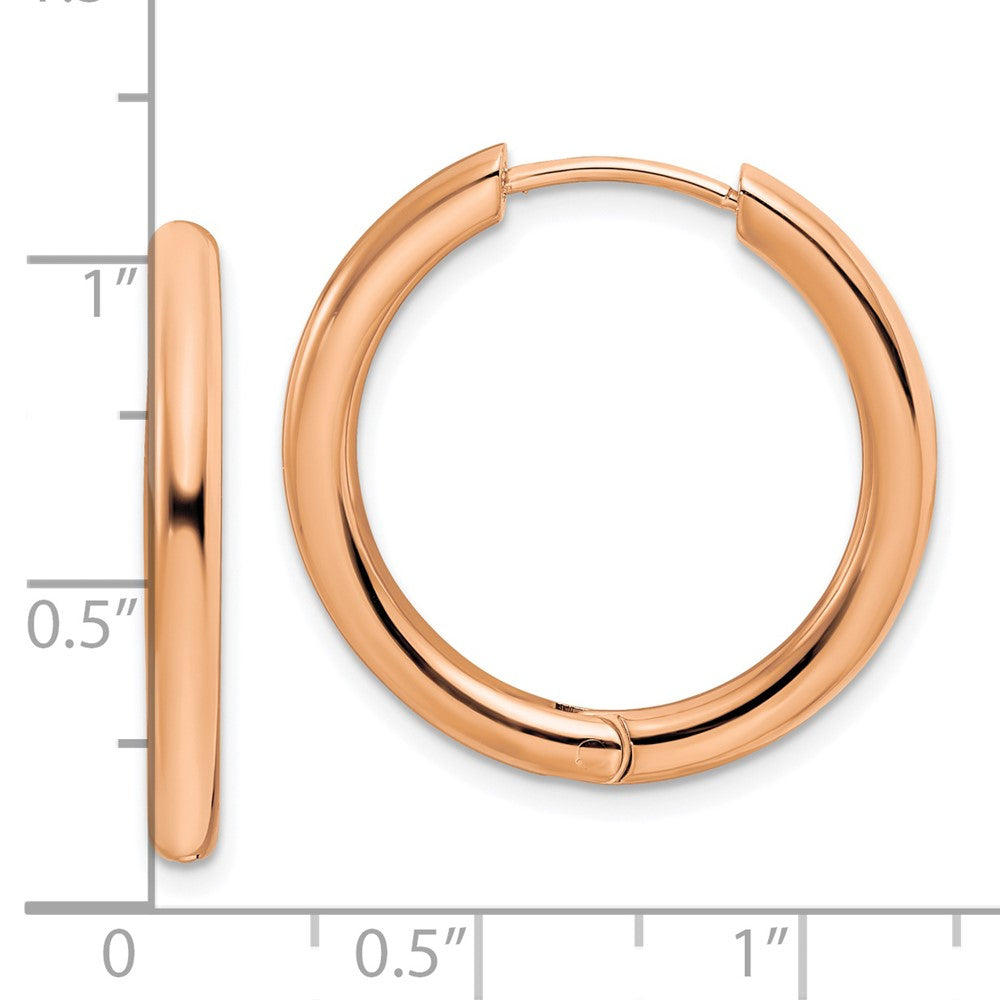 Chisel Stainless Steel Polished Rose IP-plated 3mm Hinged Hoop Earrings