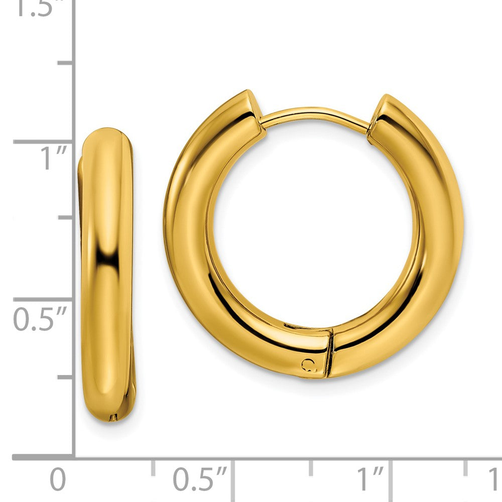 Chisel Stainless Steel Polished Yellow IP-plated 4mm Hinged Hoop Earrings
