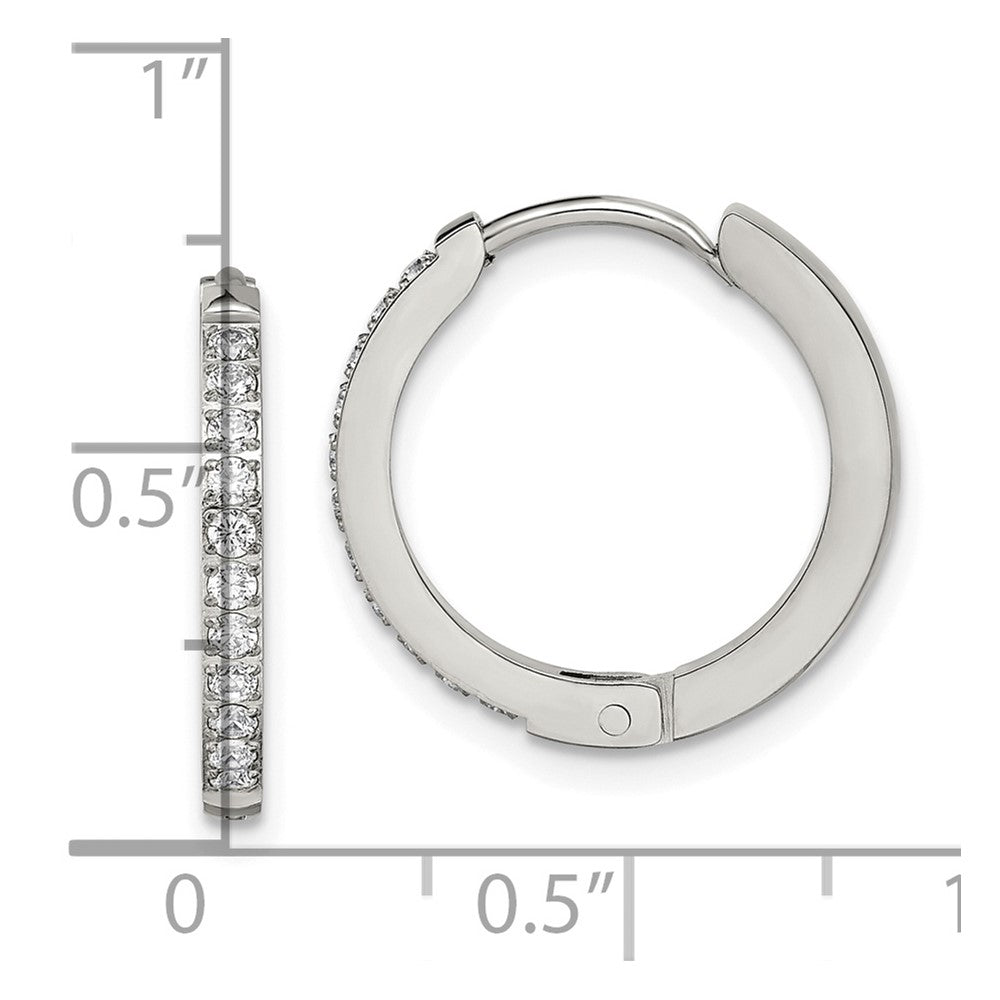 Chisel Stainless Steel Polished with Preciosa Crystal 2mm Hinged Hoop Earrings