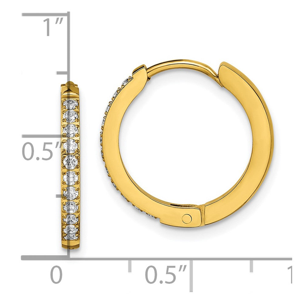 Chisel Stainless Steel Polished Yellow IP-plated with Preciosa Crystal Hinged Hoop Earrings