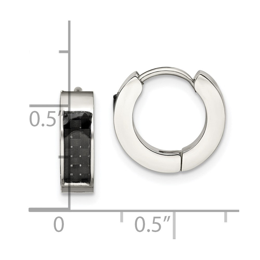 Chisel Stainless Steel Polished with Carbon Fiber Inlay 4mm Hinged Hoop Earrings