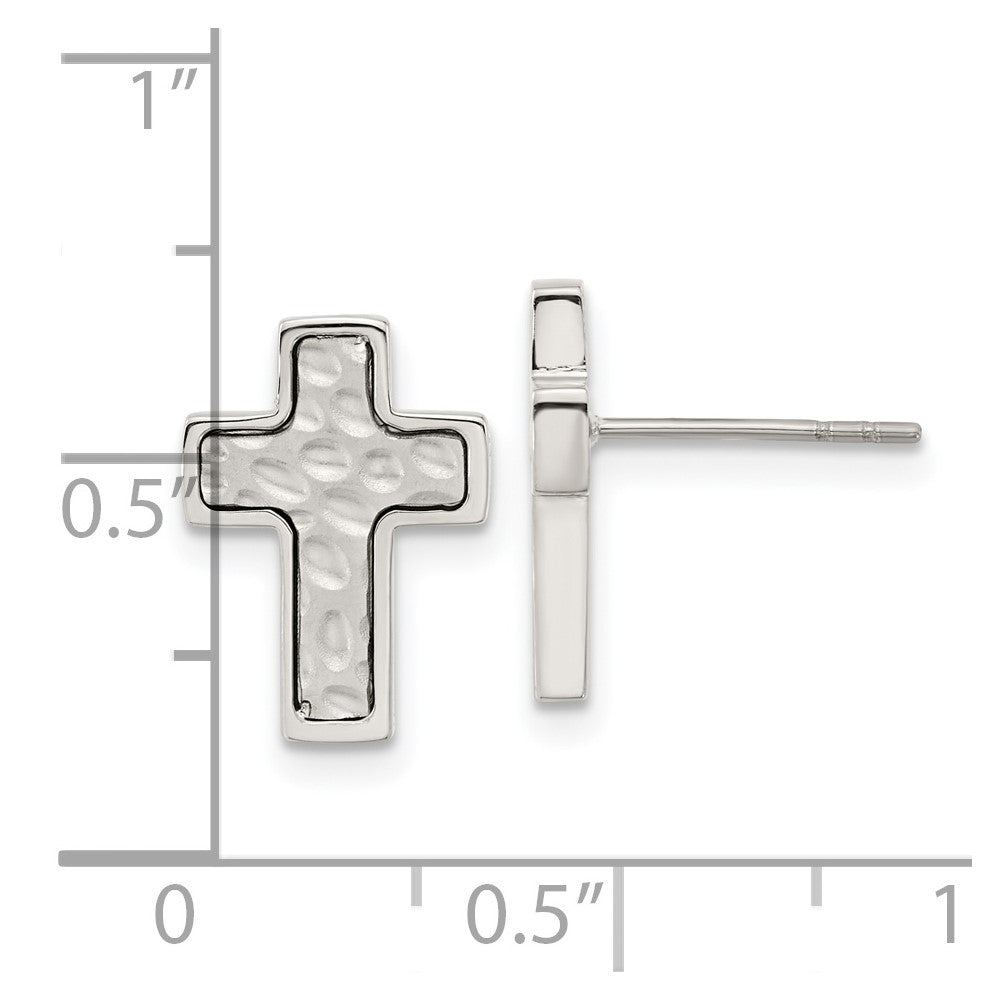 Chisel Stainless Steel Brushed Polished and Textured Cross Post Earrings