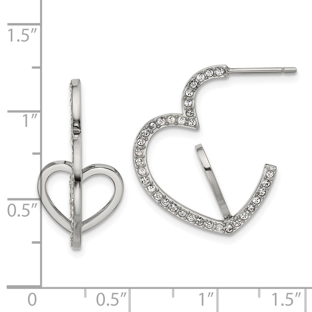 Chisel Stainless Steel Polished with Crystals Double Heart Post Hoops
