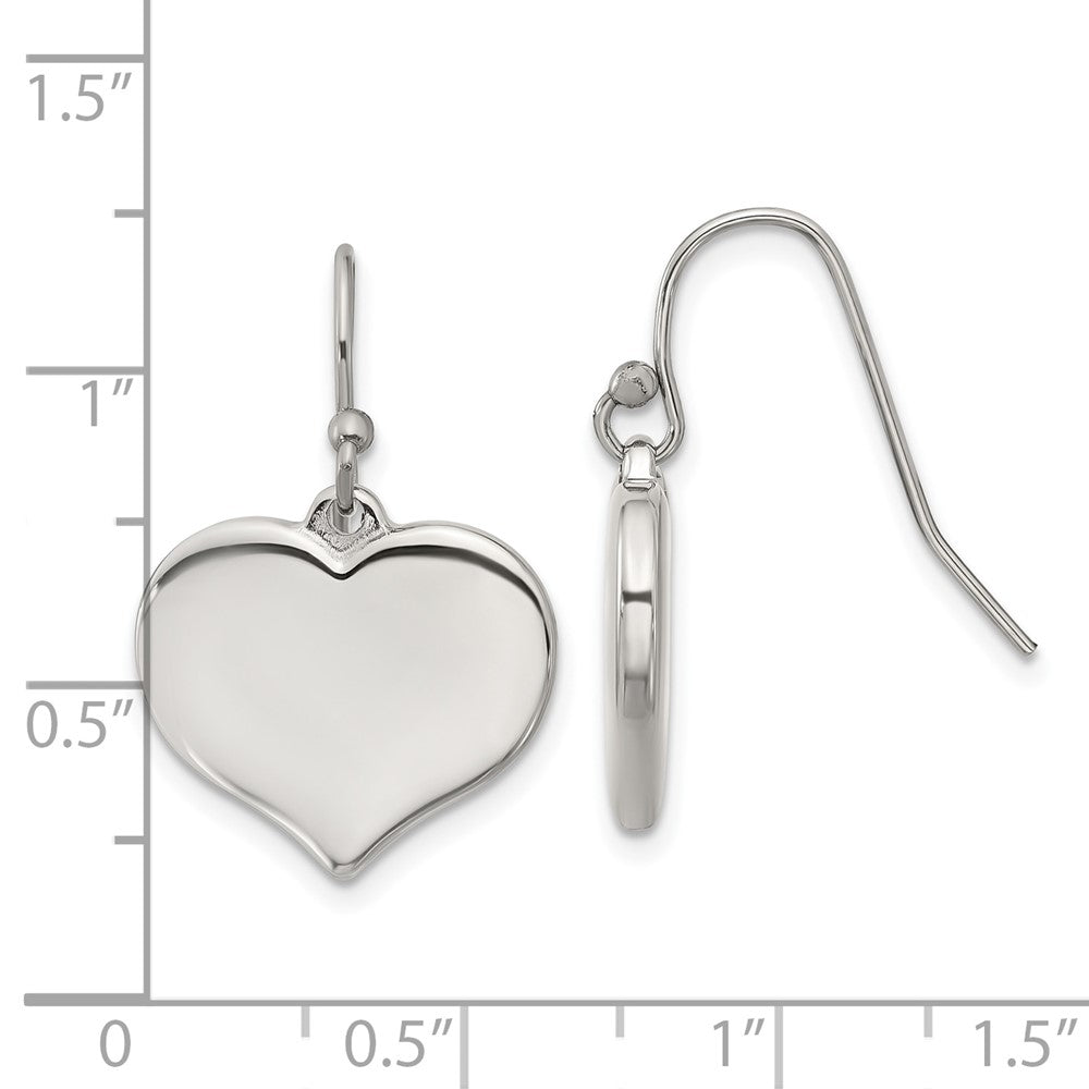 Chisel Stainless Steel Polished Heart Dangle Shepherd Hook Earrings