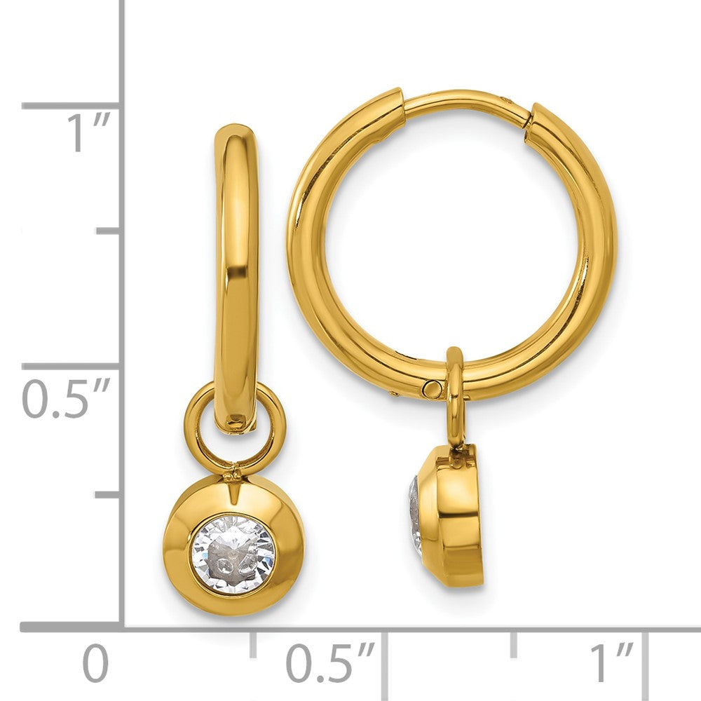 Chisel Stainless Steel Polished Yellow IP-plated with Removeable CZ Dangle Hinged Hoop Earrings