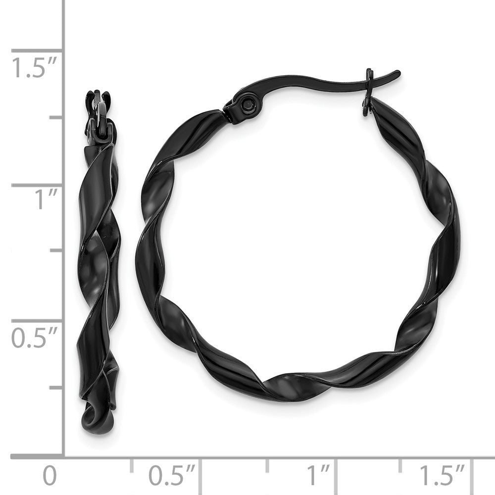 Chisel Stainless Steel Polished Black IP-plated Twisted Hoop Earrings