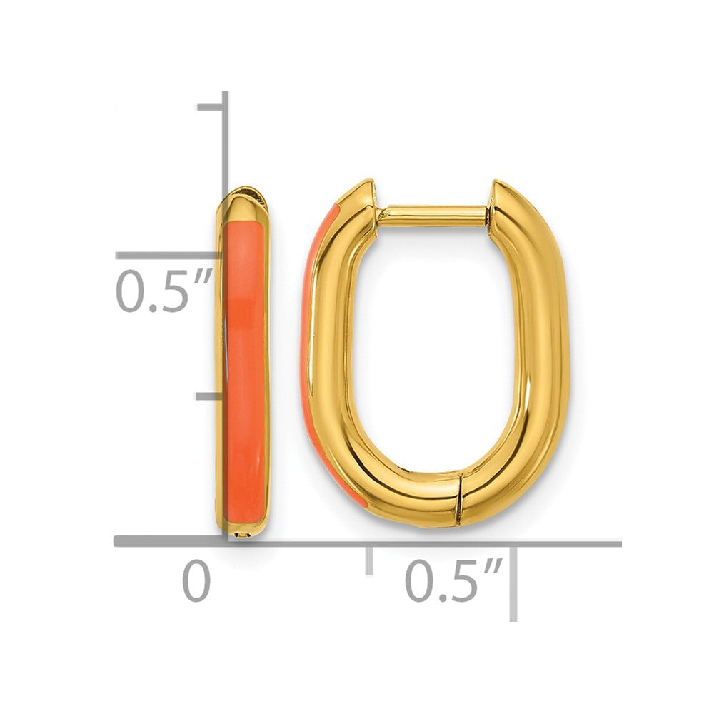 Chisel Stainless Steel Polished Yellow IP-plated with Orange Enamel 2.40mm Elongated Hinged Hoop Earrings