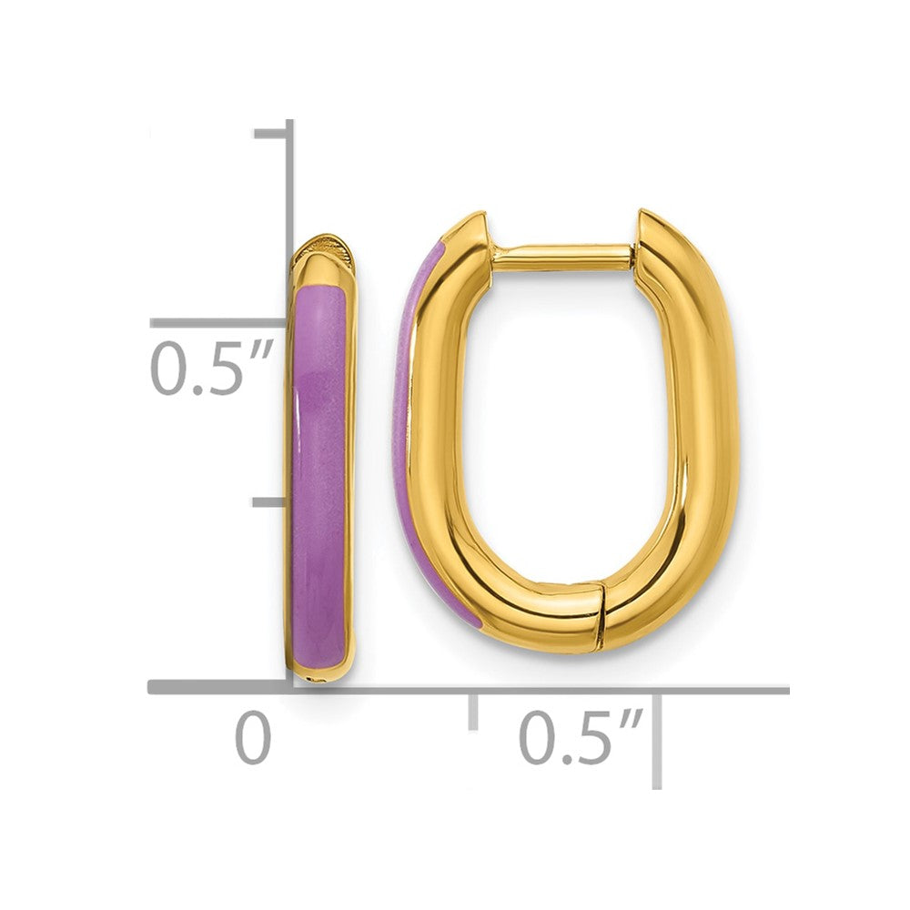 Chisel Stainless Steel Polished Yellow IP-plated with Purple Enamel 2.40mm Elongated Hinged Hoop Earrings