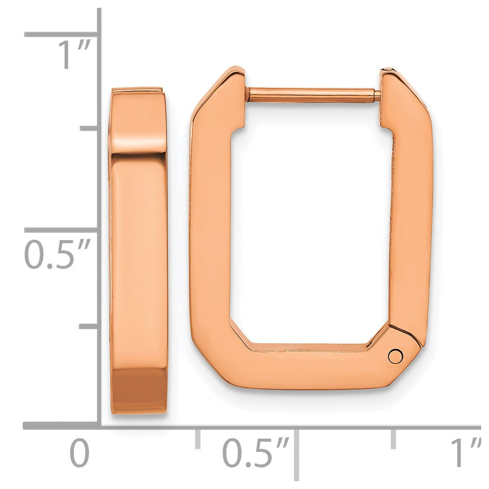 Chisel Stainless Steel Polished Rose IP-plated Squared Edge 4mm Hinged Hoop Earrings