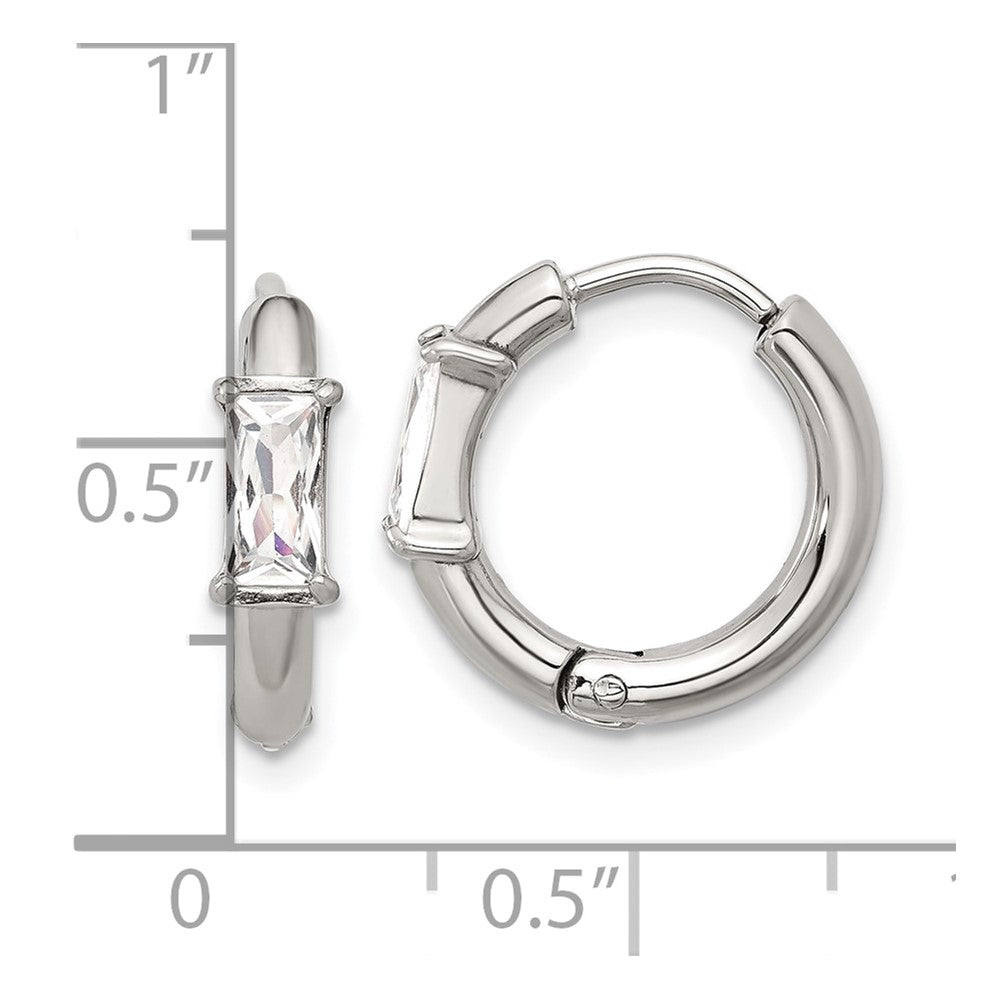 Chisel Stainless Steel Polished Rectangle CZ Hinged Hoop Earrings
