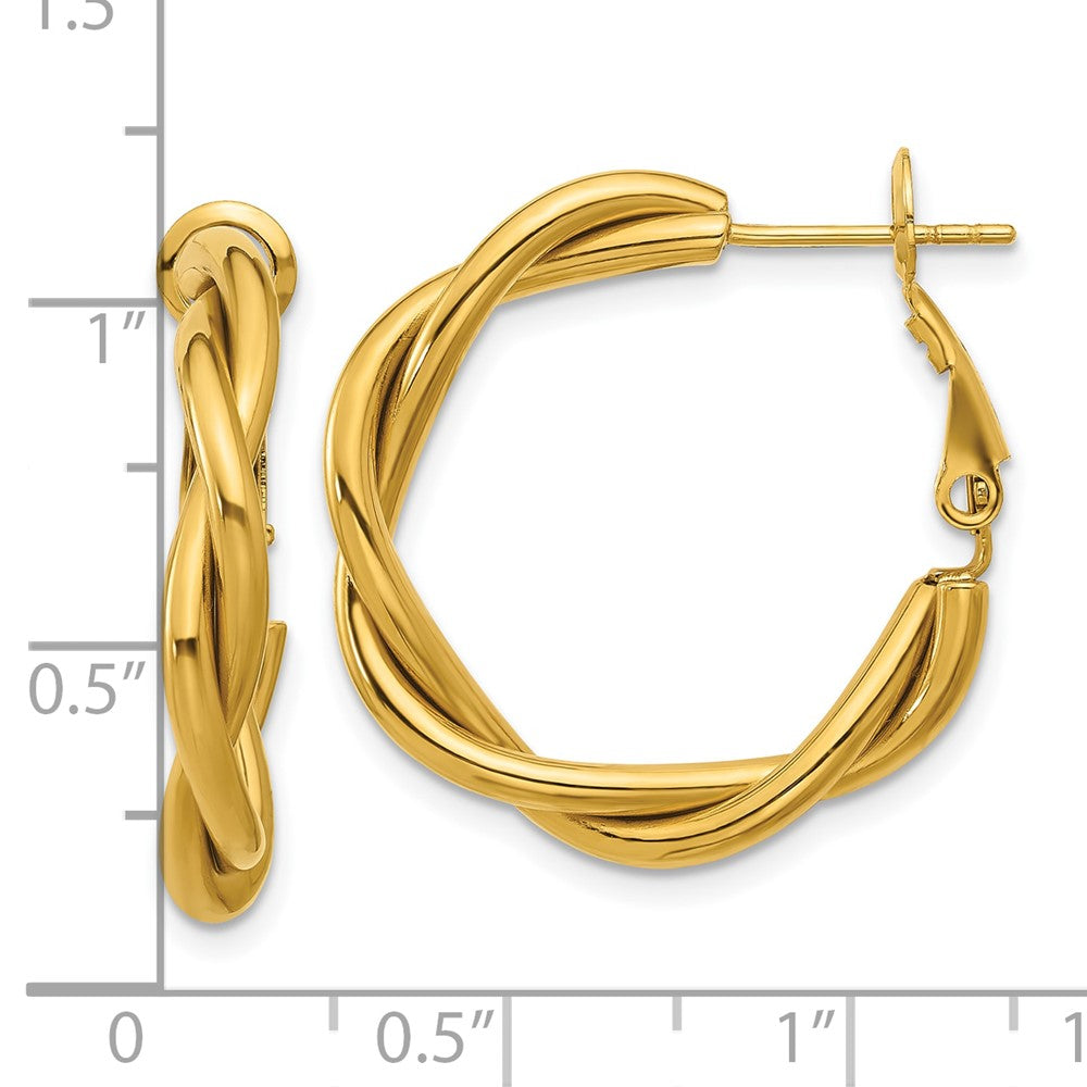 Chisel Stainless Steel Polished Yellow IP-plated Twisted Omega Back Hoop Earrings