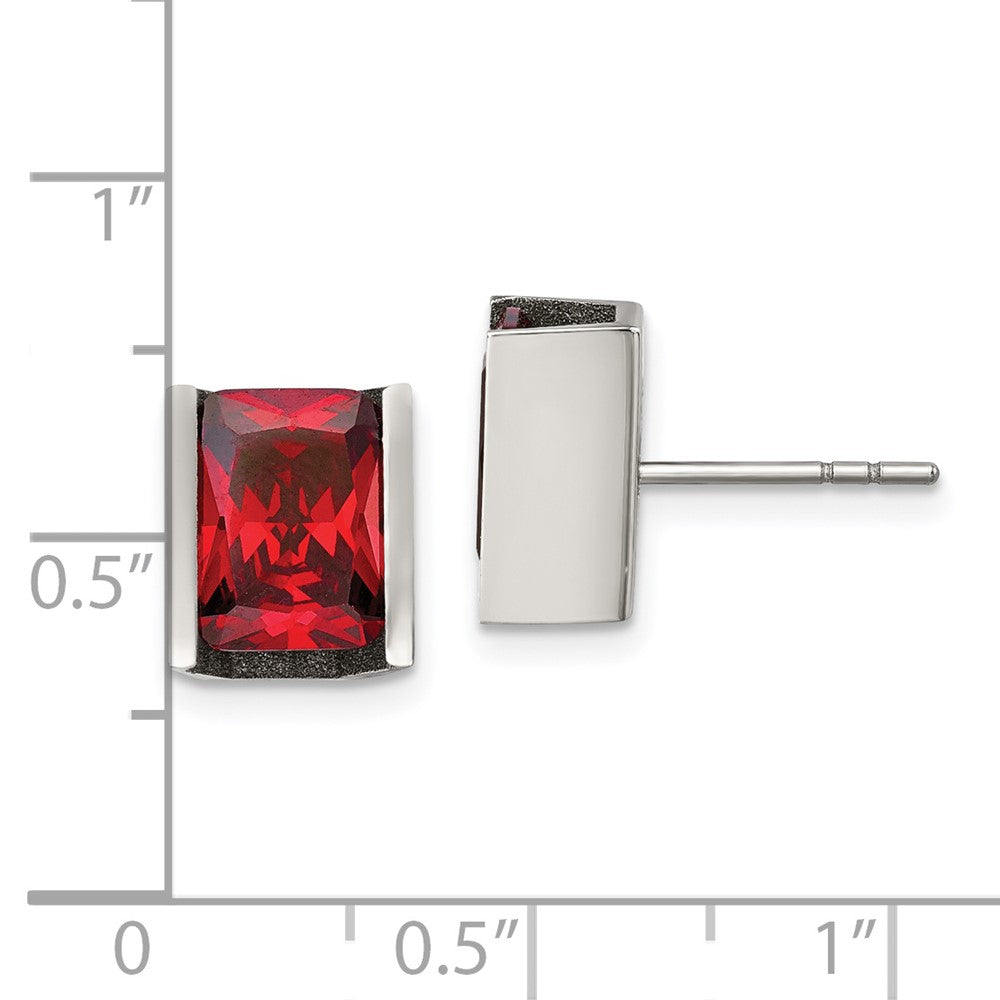 Chisel Stainless Steel Polished Red CZ Rectangle Post Earrings