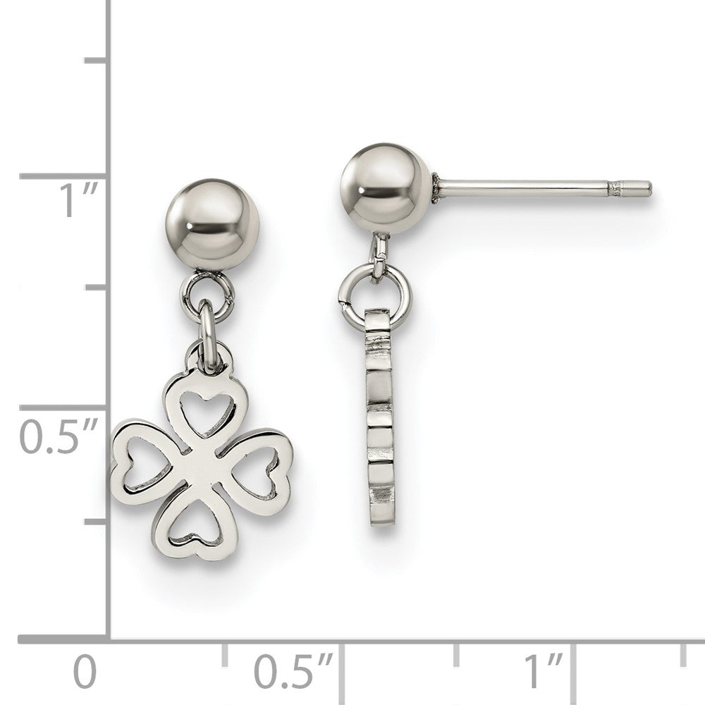 Chisel Stainless Steel Polished 4-Leaf Clover Post Dangle Earrings