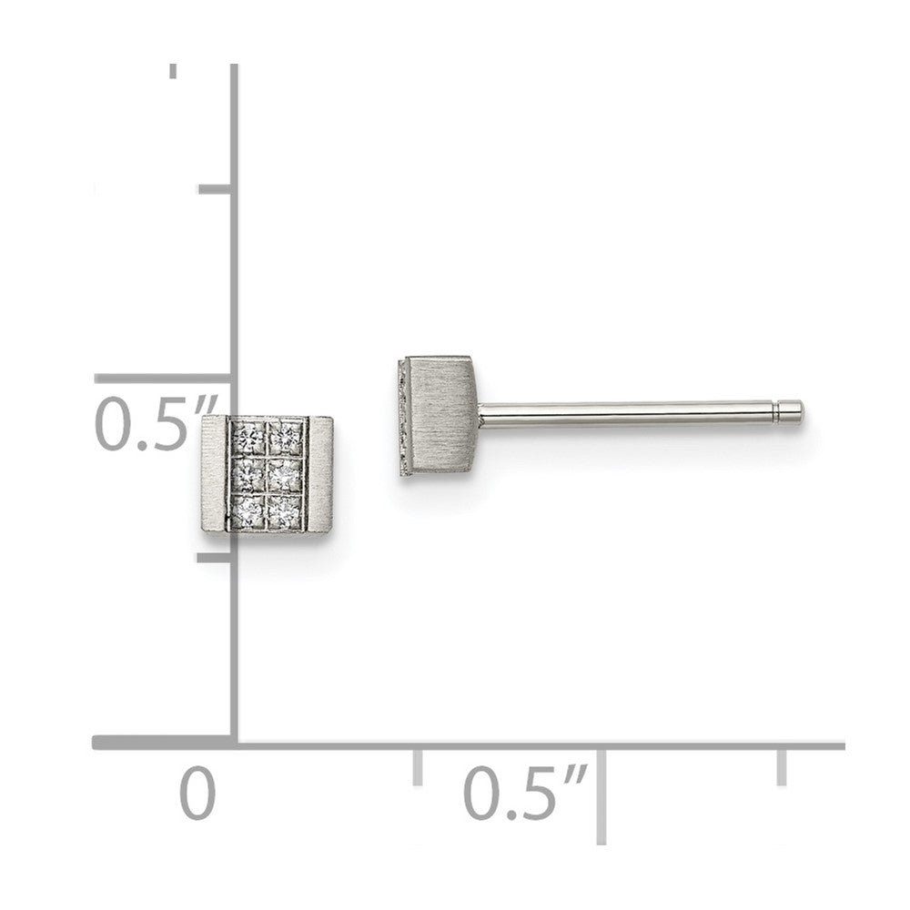 Chisel Stainless Steel Brushed with CZ Square Post Earrings