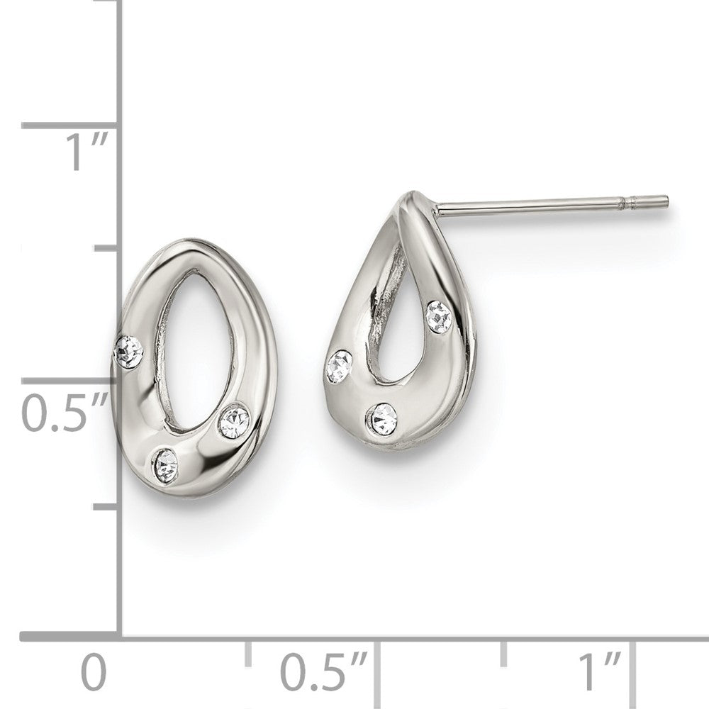 Chisel Stainless Steel Polished with Crystal Teardrop Post Earrings