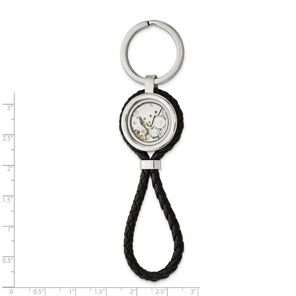 Chisel Stainless Steel Brushed and Polished Yellow IP-plated with CZ and Leather Key Ring