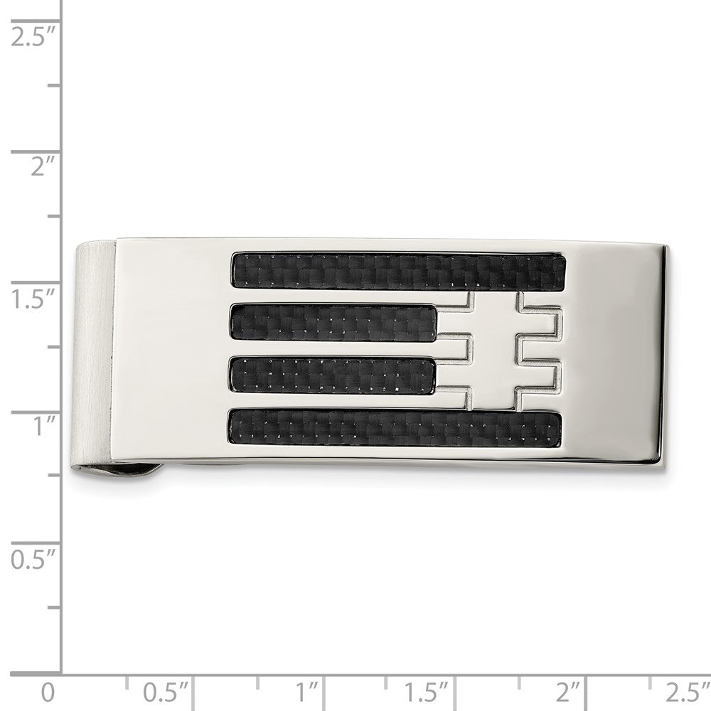 Chisel Stainless Steel Polished Black Carbon Fiber Inlay Money Clip