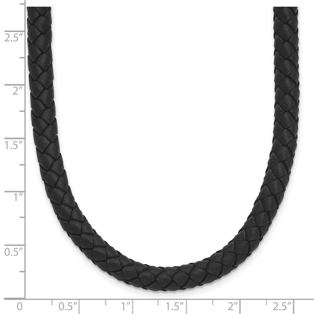 Chisel Stainless Steel Polished Woven Black Leather 16.25 inch Necklace