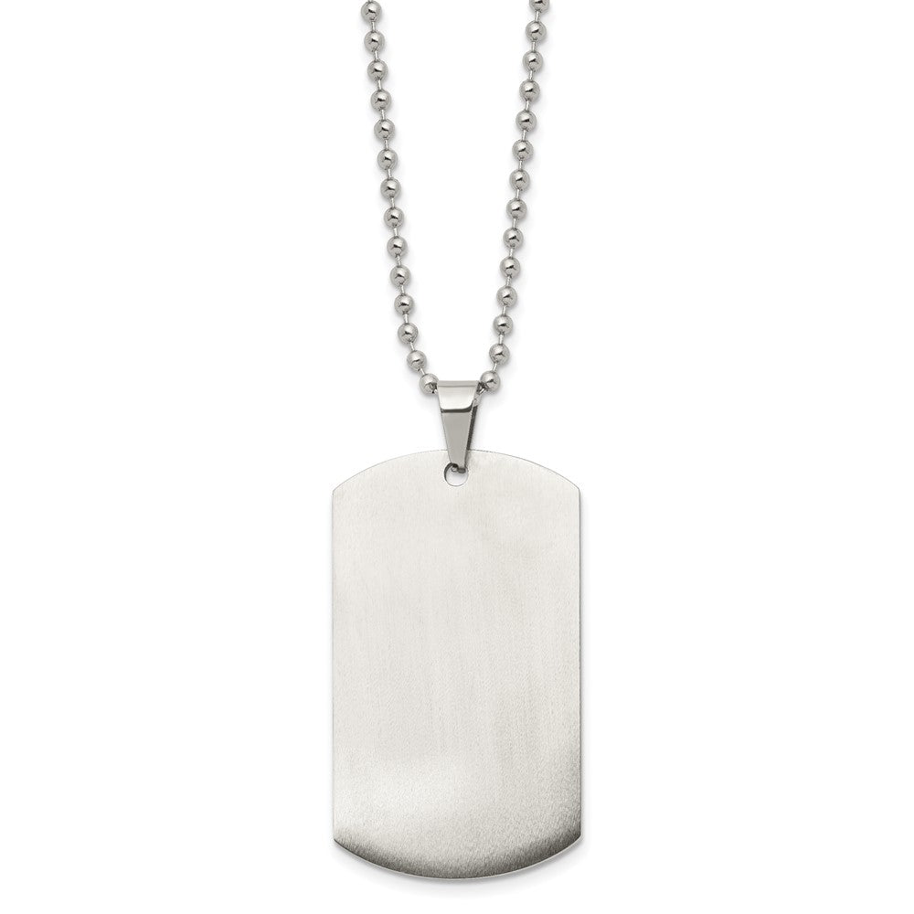 Chain Stainless Steel Brushed and Polished Rounded Edge 4mm Dog Tag on a 24in Ball Chain Necklace