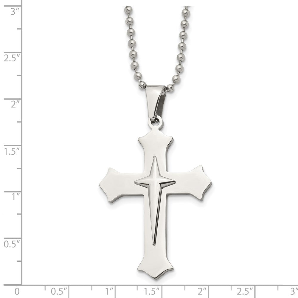 Chisel Stainless Steel Polished Cross Pendant on a 24 inch Ball Chain Necklace
