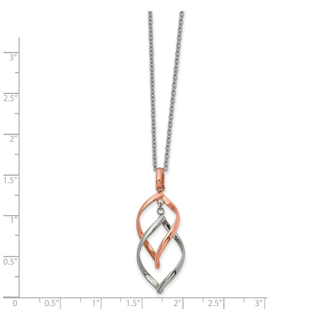 Chisel Stainless Steel Polished Rose IP-plated Twisted Pendant on a 16 inch Cable Chain with a 2 inch Extension Necklace
